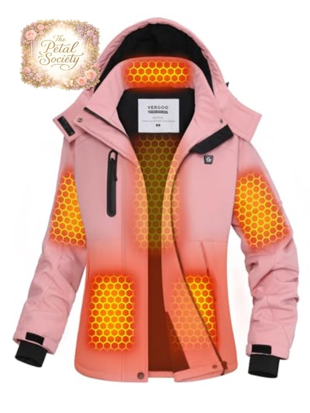 VERGOO Graphene Heated Waterproof Jacket Women Hood 18400mAh Battery Pack